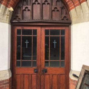 Double Doors With Carve Oak Transom
