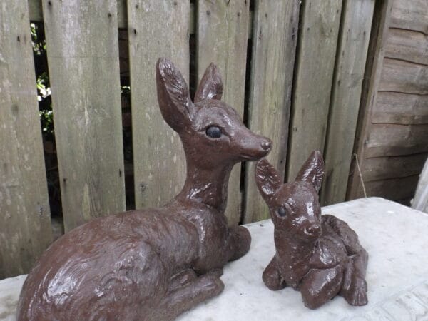 Painted Doe With Fawn Statuettes