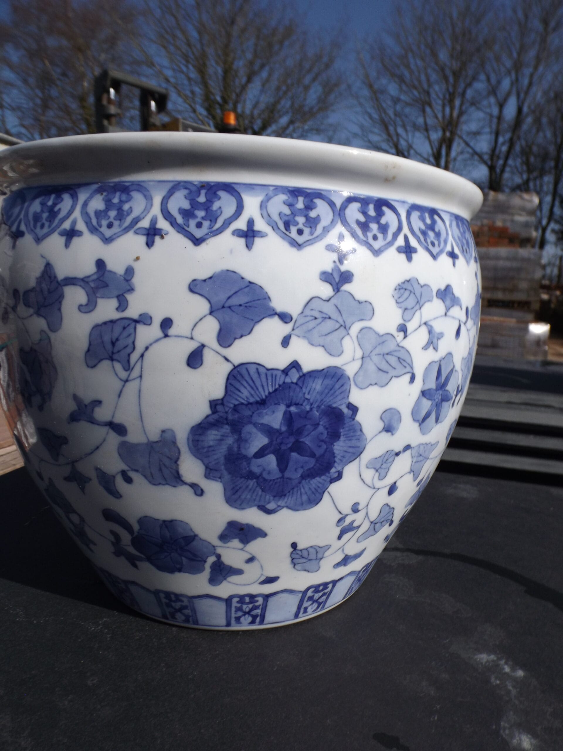 Blue &Amp; White Chinese Jardiniere - Best Reclamation Oriental Jardiniere