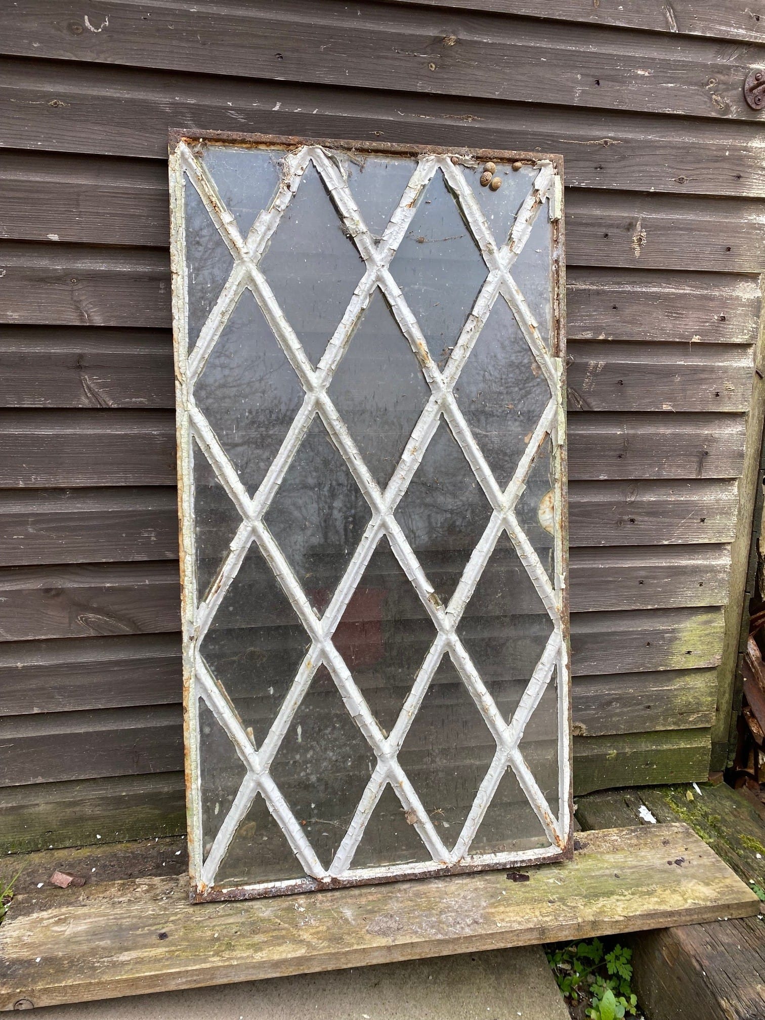 Antique Cast Iron Diamond Lattice Window - Best Reclamation Vintage Cast Iron Window