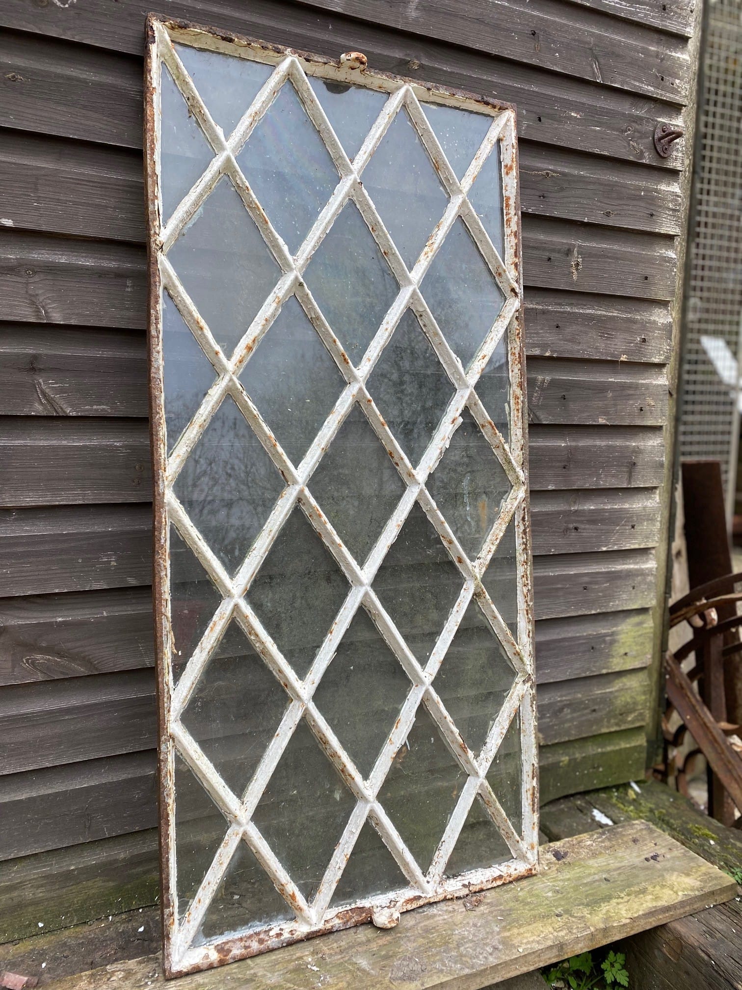 Antique Cast Iron Diamond Lattice Window - Best Reclamation Antique Cast Iron Diamond Leaded Window