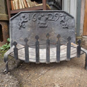 Dated Fireback with Swans Nest Fire Basket