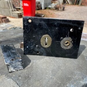 An antique iron rim lock with keep.