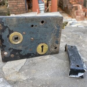 An antique iron rim lock with keep.