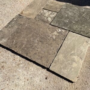A panel of reclaimed tumbled Indian paving showing the varying sizes.