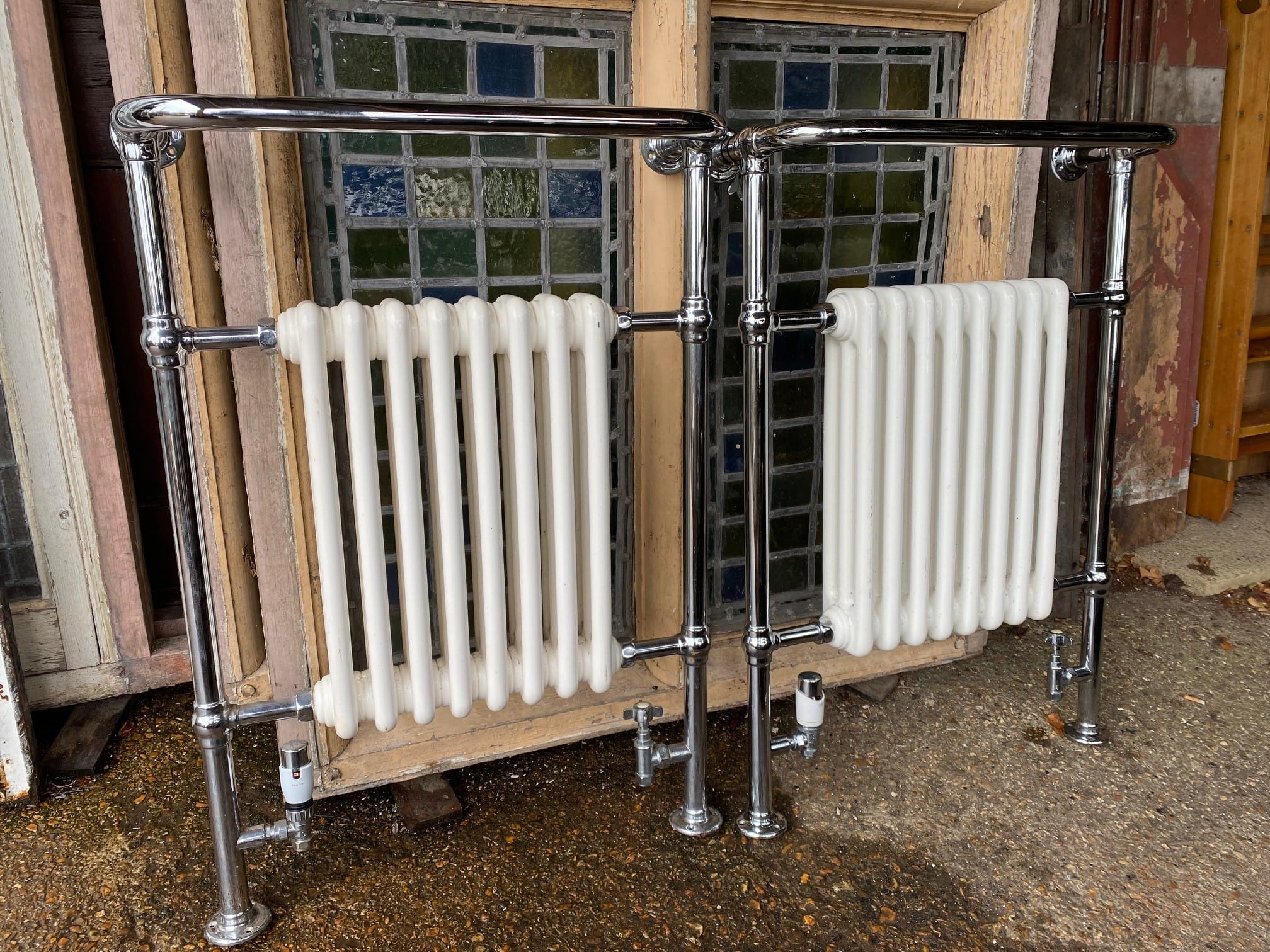 Reclaimed Radiator Towel Rail - Best Reclamation Two Matching Heated Towel Rails With Integrated Traditional Style Radiators.
