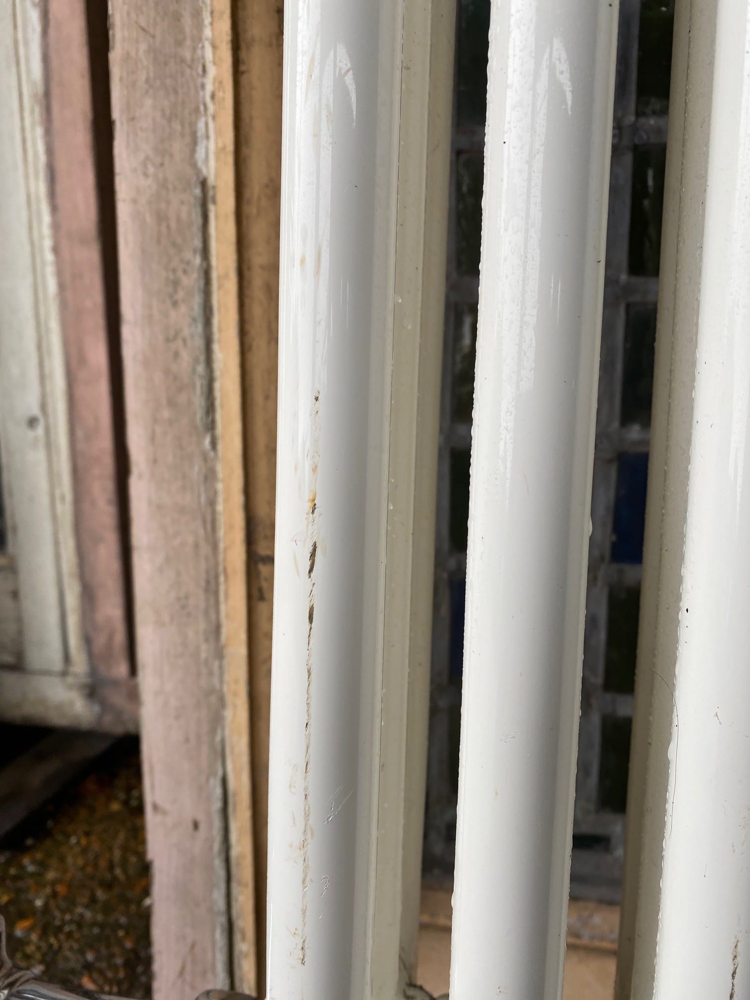 Reclaimed Radiator Towel Rail - Best Reclamation Scuff Marks On A Cram Coloured Column Style Radiator.