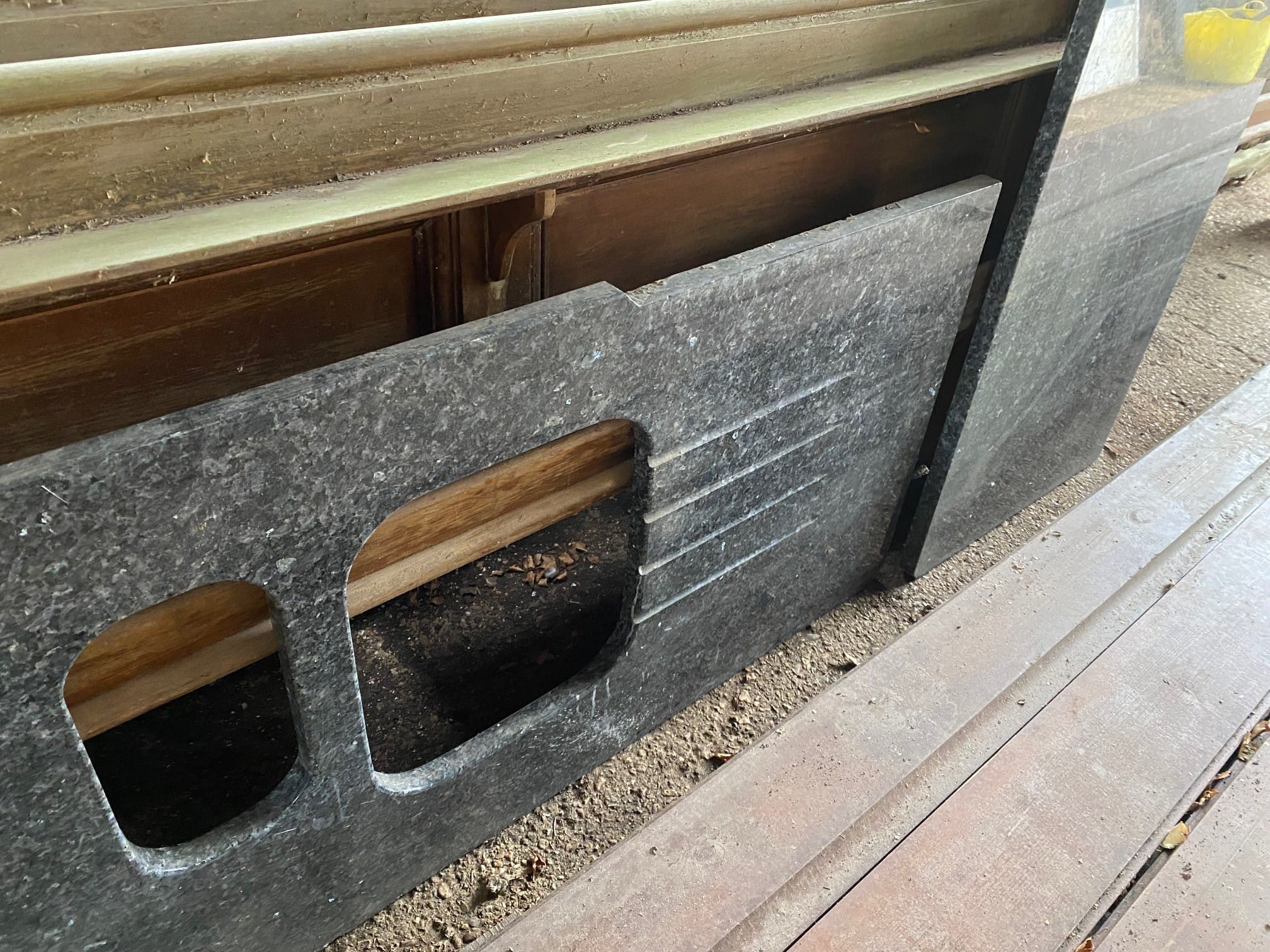 Reclaimed Granite Worktop - Best Reclamation A Granite Worktop With A Large And Small Sink Hole And Drainer Grooves.